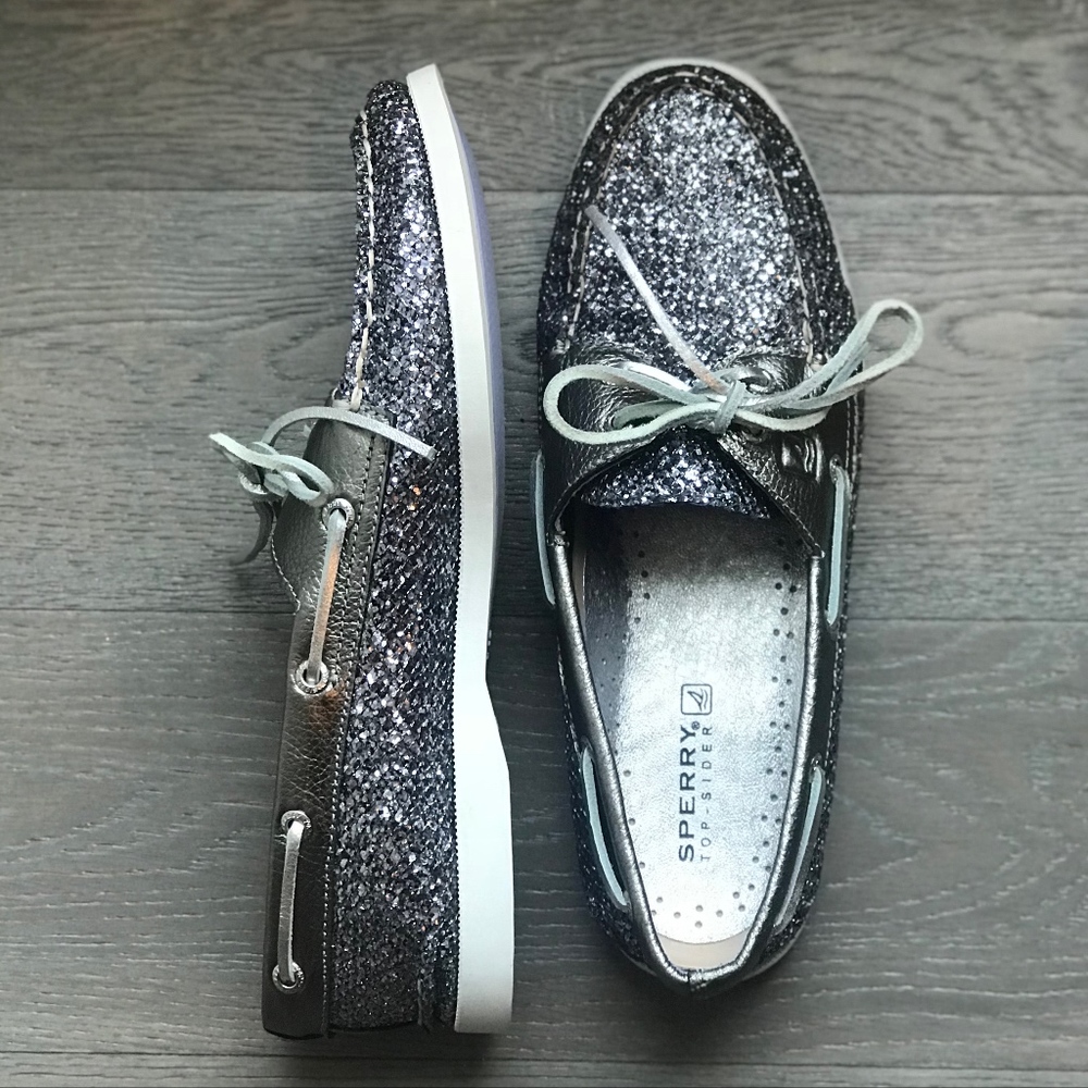SPERRY TOPSIDER BAHAMA SILVER GLITTER Boat shoe8.5